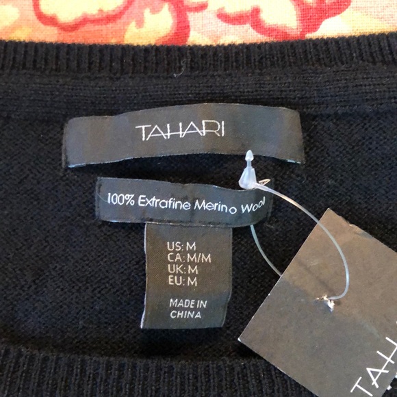 TAHARI size Medium ExtraFine Merino Wool Quilted Satin Shoulder patch  $178 NEW - Picture 8 of 10